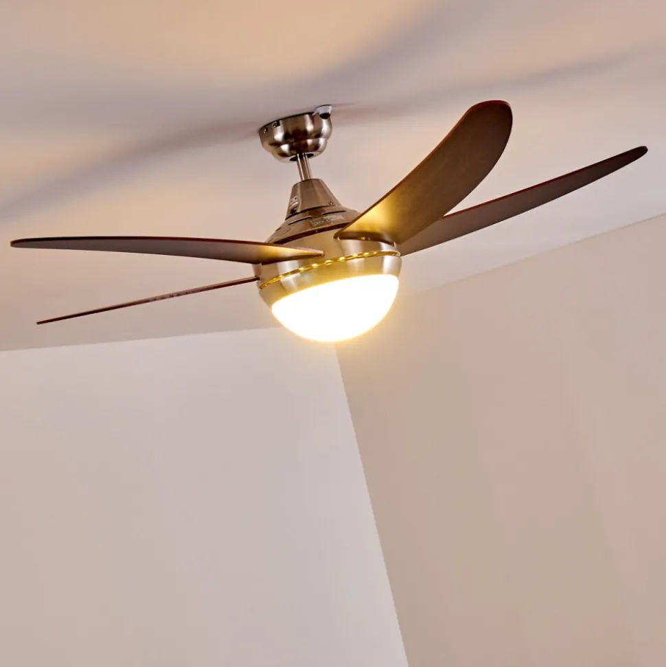 Ventilateurs De Plafond Morino Brun, Nickel Mat, 2 Lumieres, Telecommandes