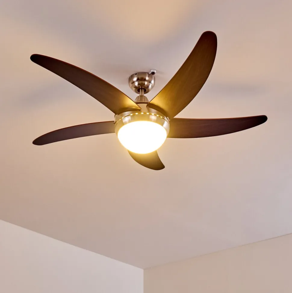 Ventilateurs De Plafond Morino Brun, Nickel Mat, 2 Lumieres, Telecommandes