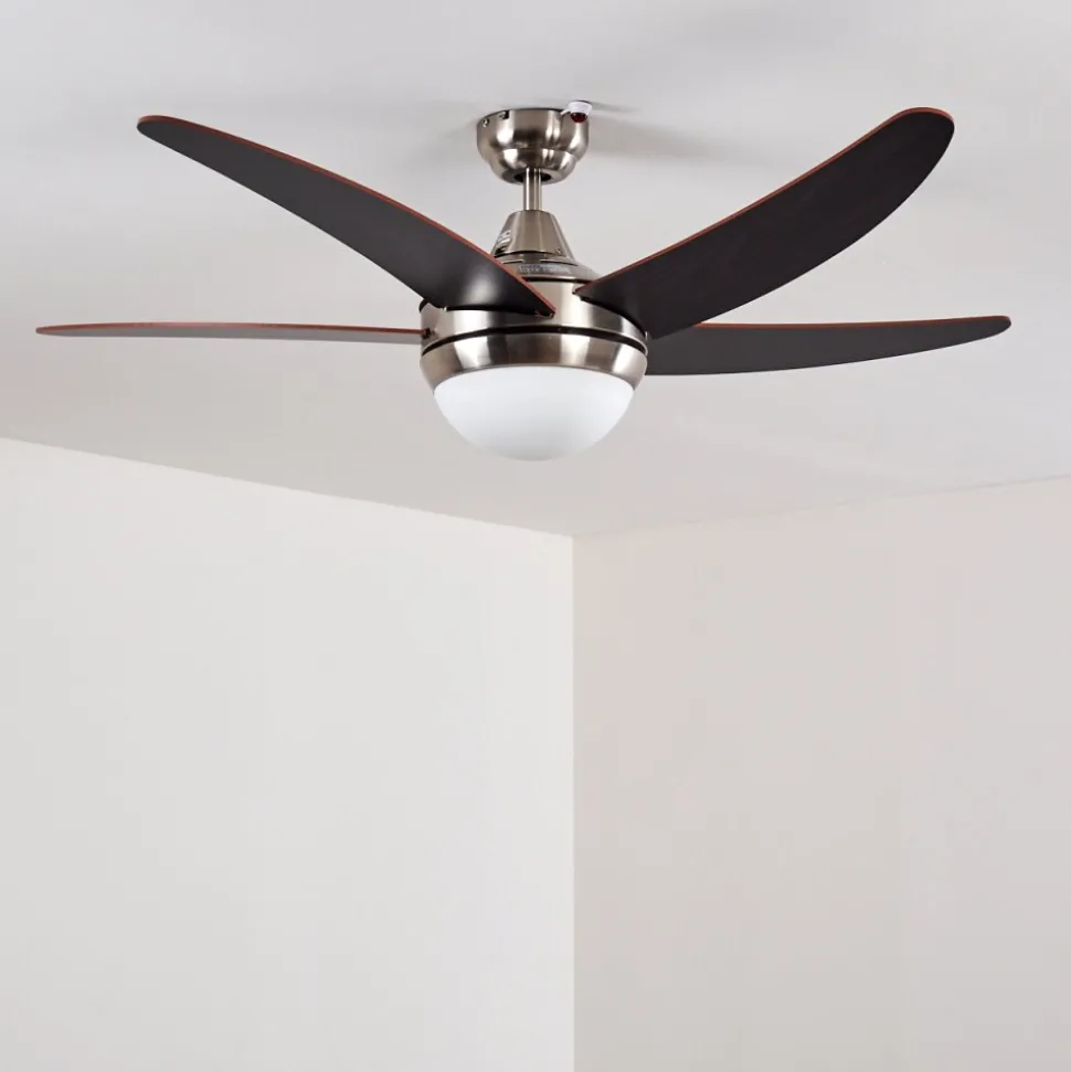 Ventilateurs De Plafond Morino Brun, Nickel Mat, 2 Lumieres, Telecommandes