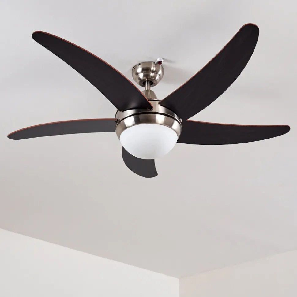 Ventilateurs De Plafond Morino Brun, Nickel Mat, 2 Lumieres, Telecommandes