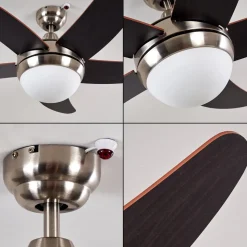 Ventilateurs De Plafond Morino Brun, Nickel Mat, 2 Lumieres, Telecommandes