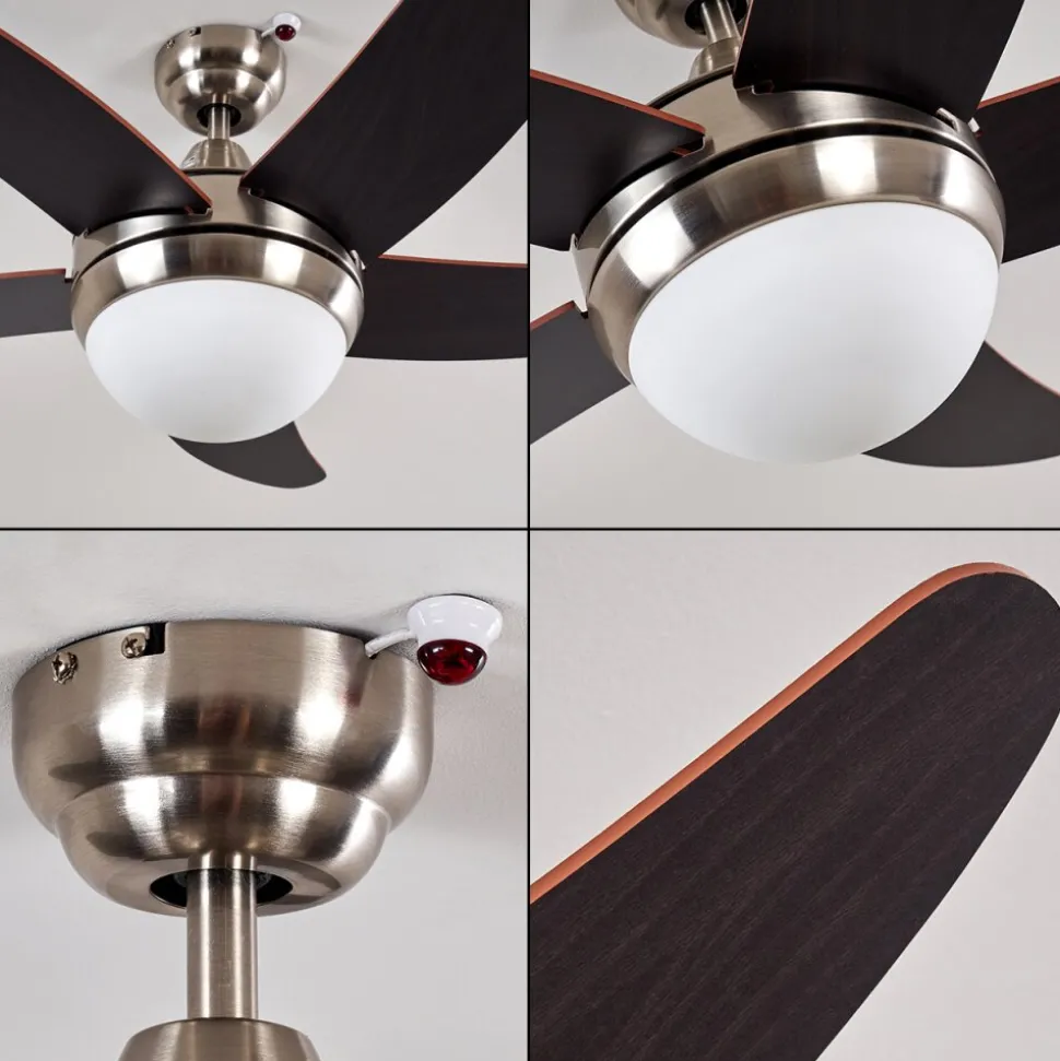 Ventilateurs De Plafond Morino Brun, Nickel Mat, 2 Lumieres, Telecommandes