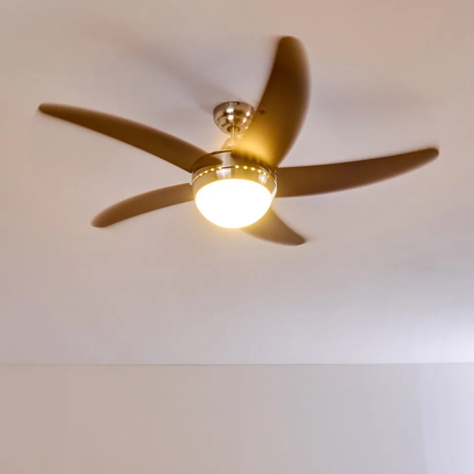 Ventilateurs De Plafond Morino Brun, Nickel Mat, 2 Lumieres, Telecommandes