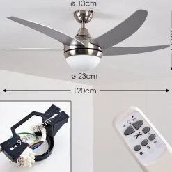 Ventilateurs De Plafond Morino Nickel Mat, Argente, 2 Lumieres, Telecommandes