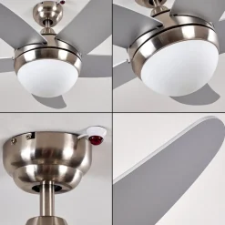 Ventilateurs De Plafond Morino Nickel Mat, Argente, 2 Lumieres, Telecommandes