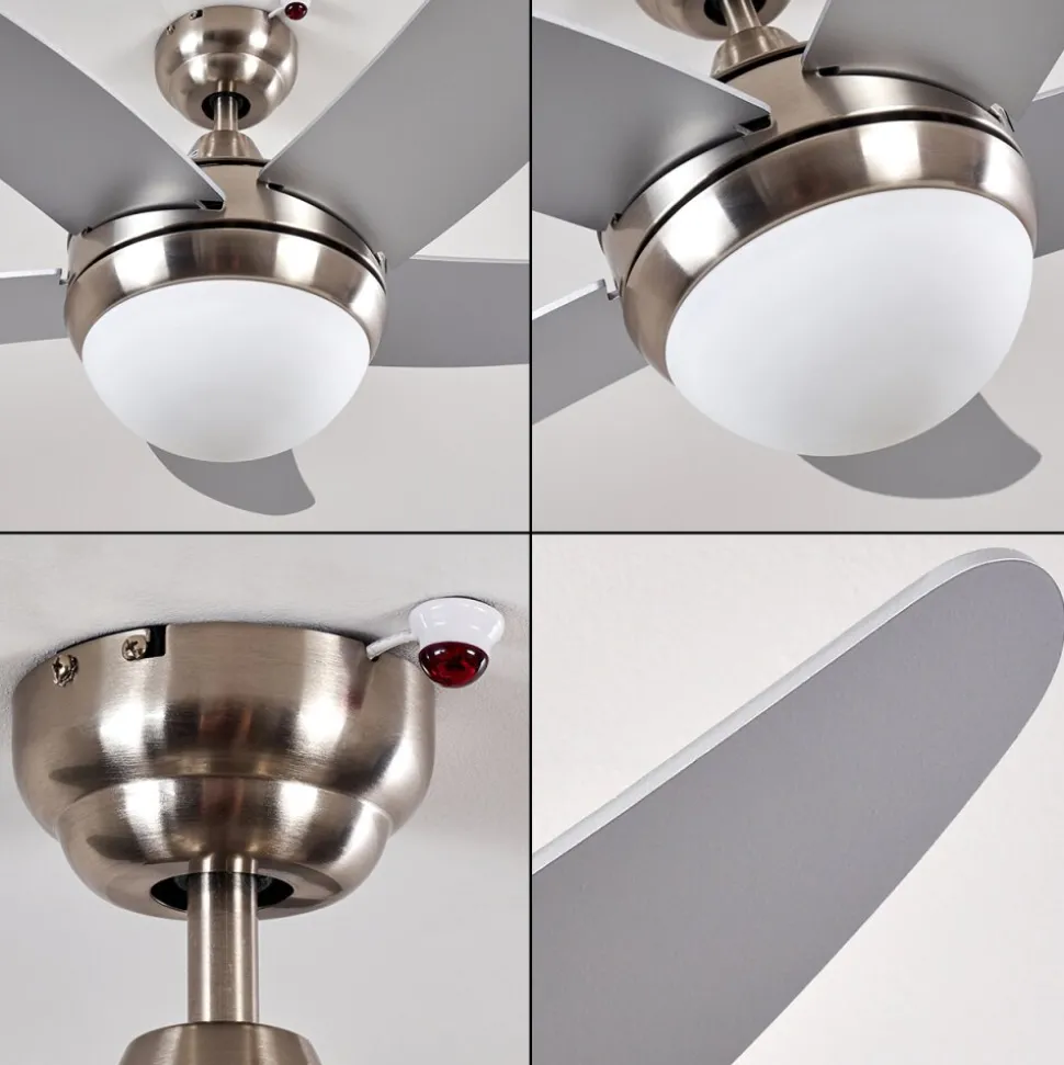 Ventilateurs De Plafond Morino Nickel Mat, Argente, 2 Lumieres, Telecommandes